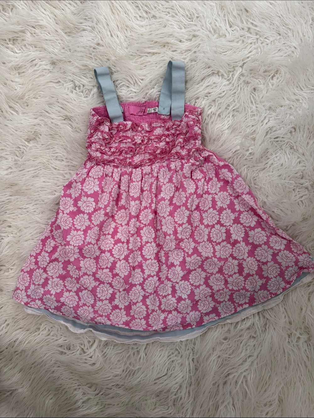 Girls Pink Floral Sundress with Light Blue Straps